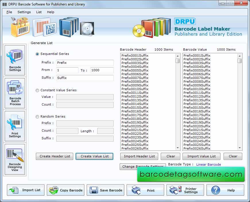 Screenshot of Library Barcode Tag Software