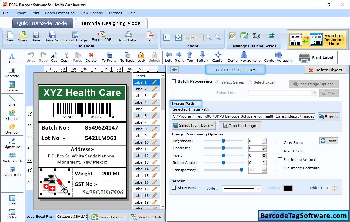 Healthcare Industry Barcode Tag Maker Software
