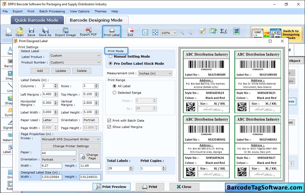 Distribution Industry Barcode Tag Maker Software