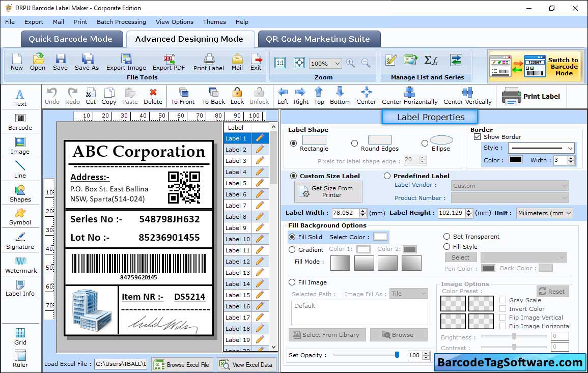 Select Label Shape