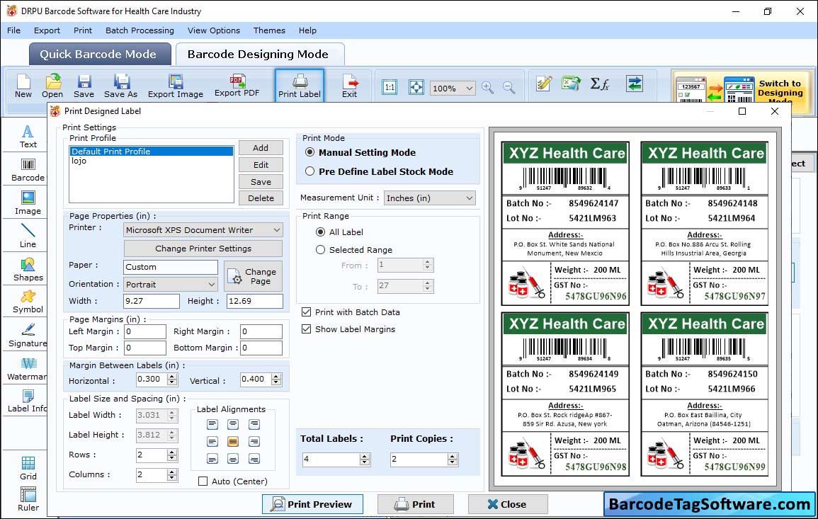 Healthcare Industry Barcode Tag Maker Software