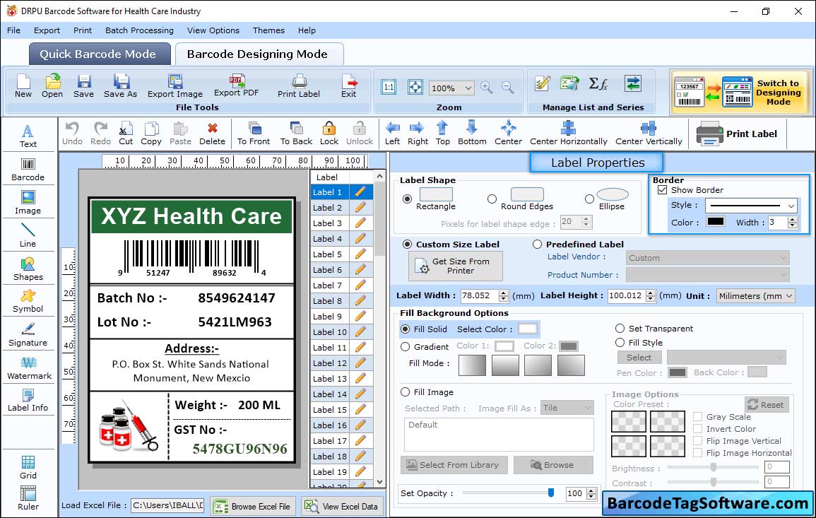 Healthcare Industry Barcode Tag Maker Software