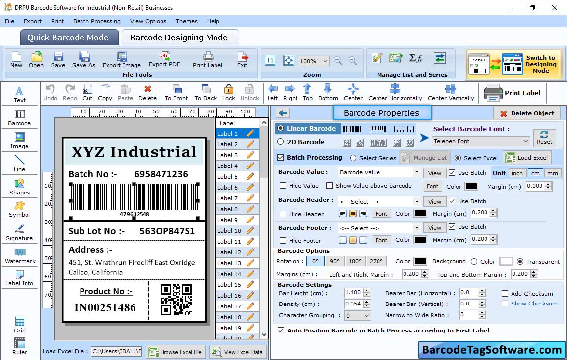 Industrial Warehousing Barcode Tag Maker Software